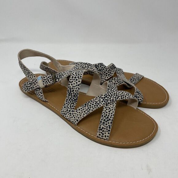 TOMS Women's SICILY Sandals Macadmia Mini Cheetah Print Suede Size 11M Spotted - Picture 1 of 8